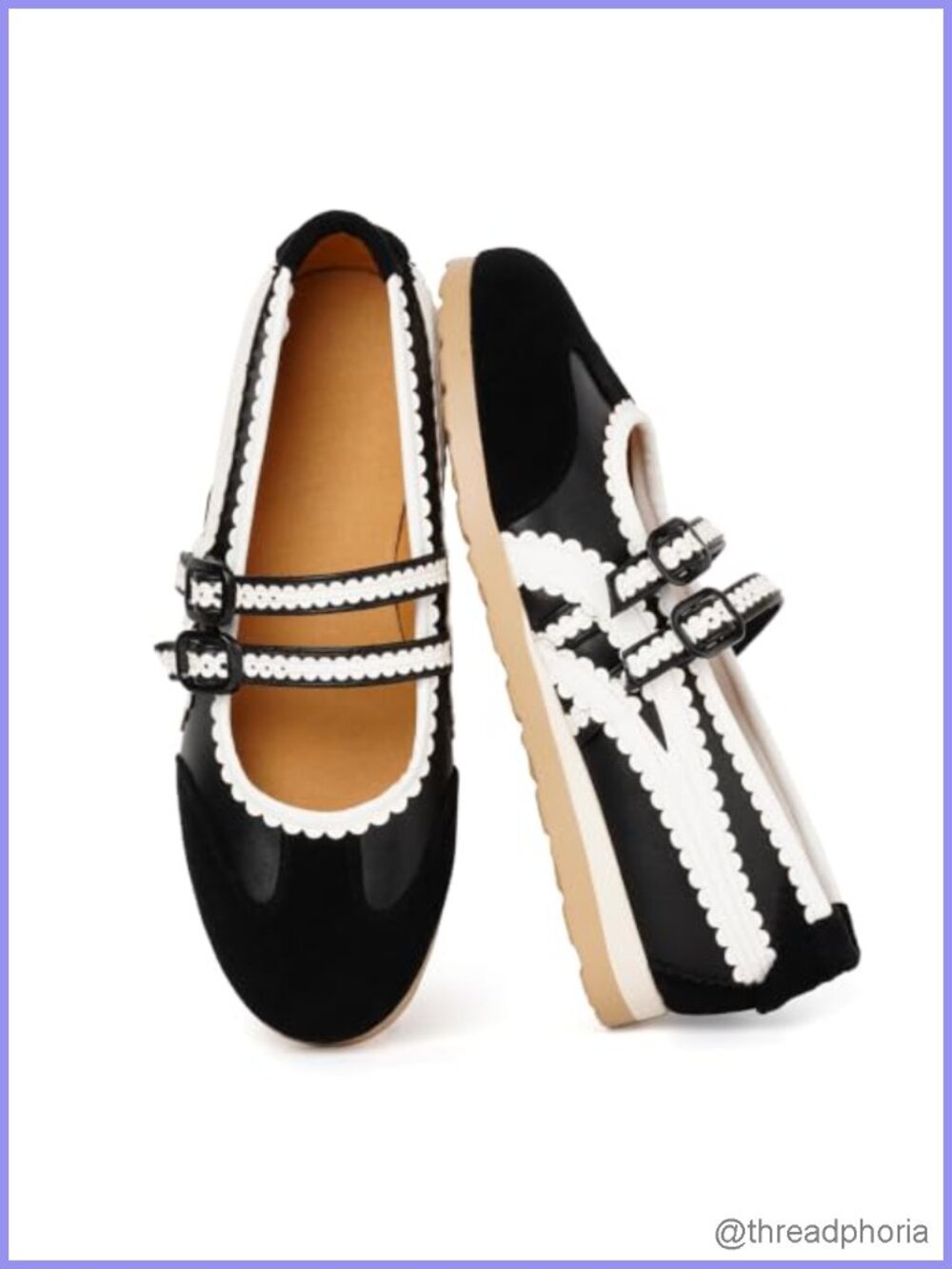 Mary Jane Sneakers Ballet Flats - Women's Scalloped Trim Buckle Strap
